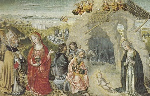 Andrea di Niccolo: Adorazione dei pastori con Agostino, la Maddalena, san Gerolamo e san Nicola da Tolentino (Quelle: www.cassiciaco.it)